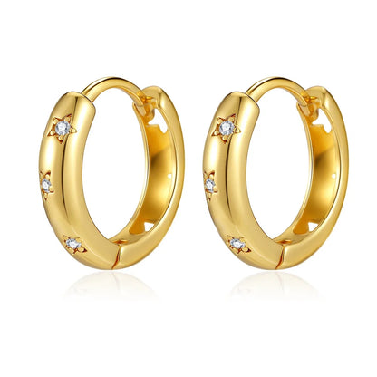 European New Cross Sunflower Gold Color Stud Earrings, Fit Women's Festival Exquisite Charm Jewelry Gifts  925 Silver