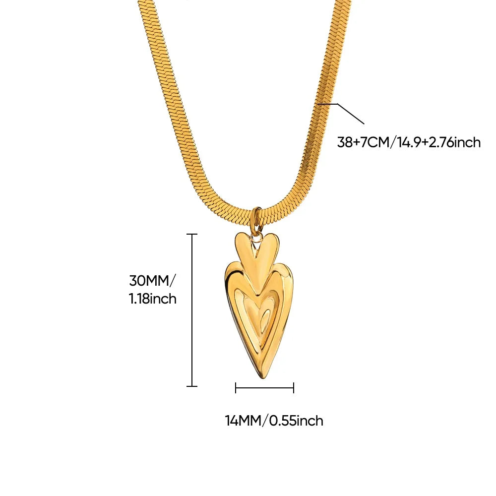 Geometric Heart Necklaces For Women Stainless Steel Gold Color Snake Chain Heart Necklace Aesthetic New Wedding Jewelry Gift