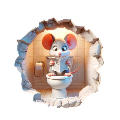 Cute Cartoon Mouse Hole Wall Sticker | Funny Rats Decals for Kids Bedroom Decoration