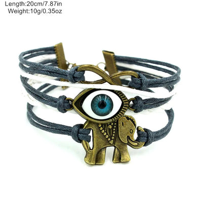 Handmade Braided Wax Cord Infinity Bracelet Ancient Evil Eye Elephant Bracelet