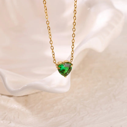 Stainless Steel Birthstone Pendant Necklace for Women Fashion Heart Crystal Zircon Charm Clavicle Chain Birthday Party Jewelry