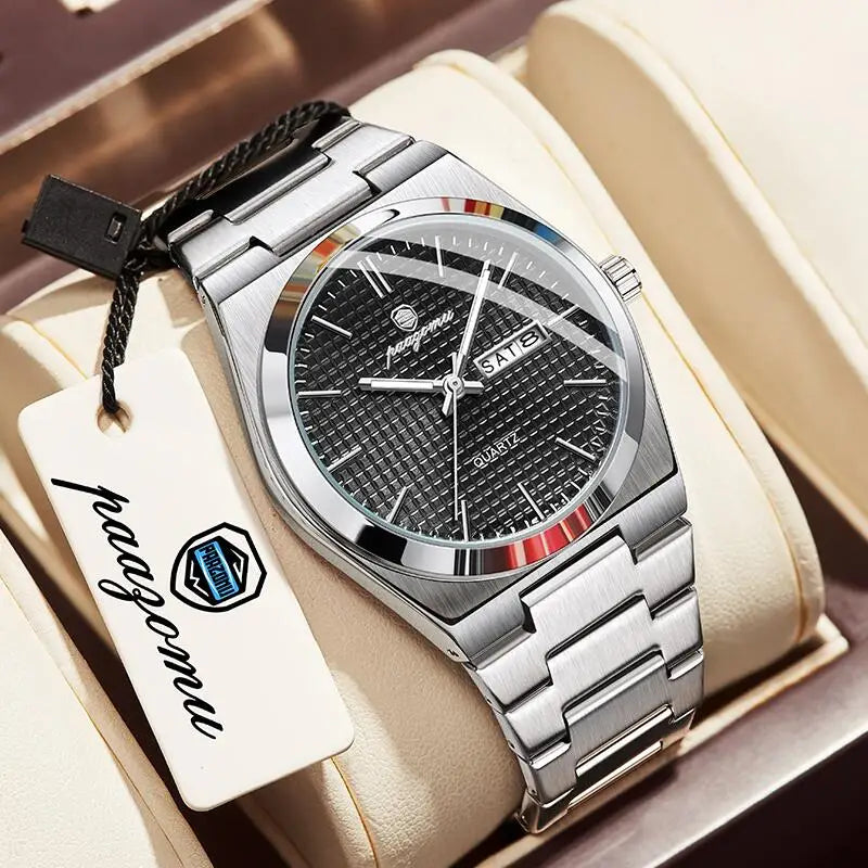 PAAZOMU Original Luxury Men Clock Fashion Luminous Waterproof Chronograph Date Watch For Man Leather Quartz Men's Watches Reloj