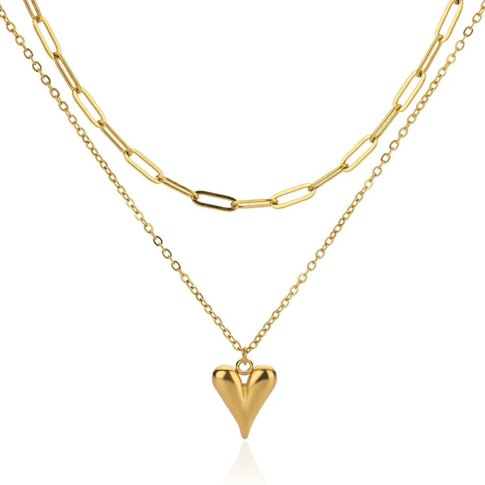 Geometric Heart Necklaces For Women Stainless Steel Gold Color Snake Chain Heart Necklace Aesthetic New Wedding Jewelry Gift