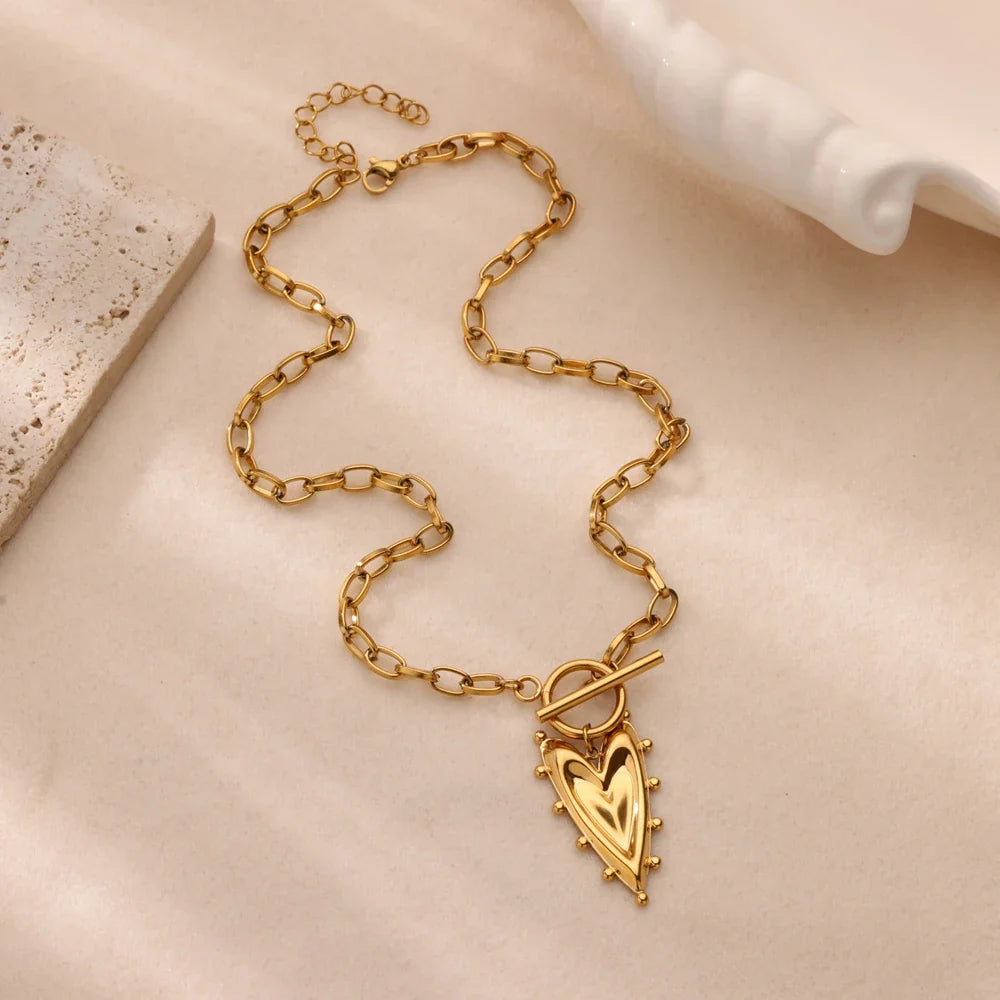 Geometric Heart Necklaces For Women Stainless Steel Gold Color Snake Chain Heart Necklace Aesthetic New Wedding Jewelry Gift