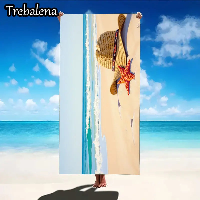 30*60inch Ultra-Soft Beach Towel with Beach Towel with Starfish and Straw Hat Print