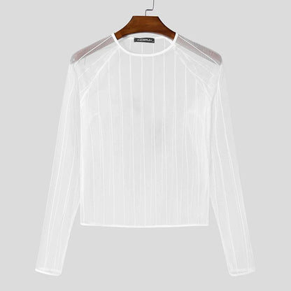 Party Nightclub Style Tops INCERUN Men's See-through Thin Design T-shirts Sexy Leisure Male Hot Sale Long Sleeved Camiseta S-3XL