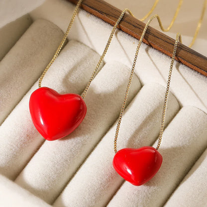 NEWBUY Hot Sale Red Oil Dripping Heart Pendant Necklaces For Women