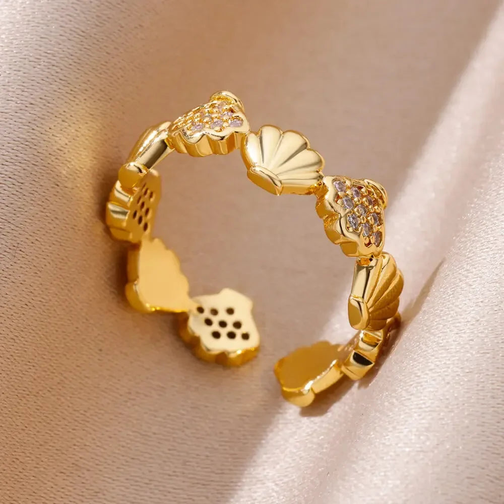 Starfish Shell Stainless Steel Open Rings For Women Fashion Gold Color Finger Ring Trendy Summer Beach Vacation Ocean Jewelry
