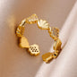 Starfish Shell Stainless Steel Open Rings For Women Fashion Gold Color Finger Ring Trendy Summer Beach Vacation Ocean Jewelry