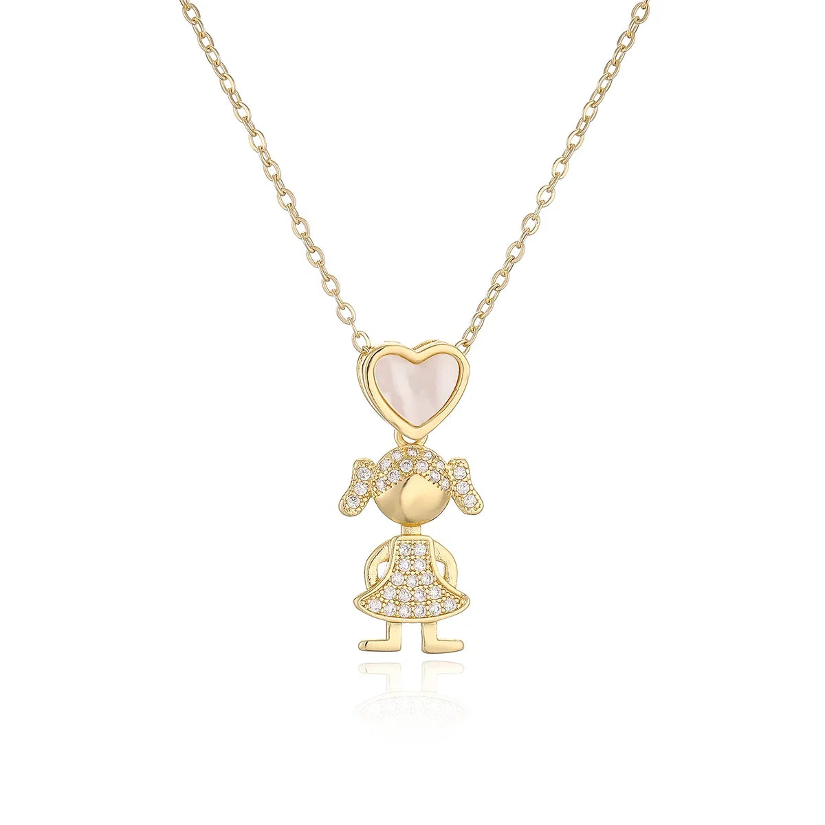 NEWBUY Delicae Gold Color Heart Boy & Girl Pendant Necklaces For Women Shiny CZ Inlay Jewelry Mother's Day Gift