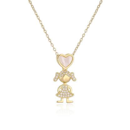 NEWBUY Delicae Gold Color Heart Boy & Girl Pendant Necklaces For Women Shiny CZ Inlay Jewelry Mother's Day Gift
