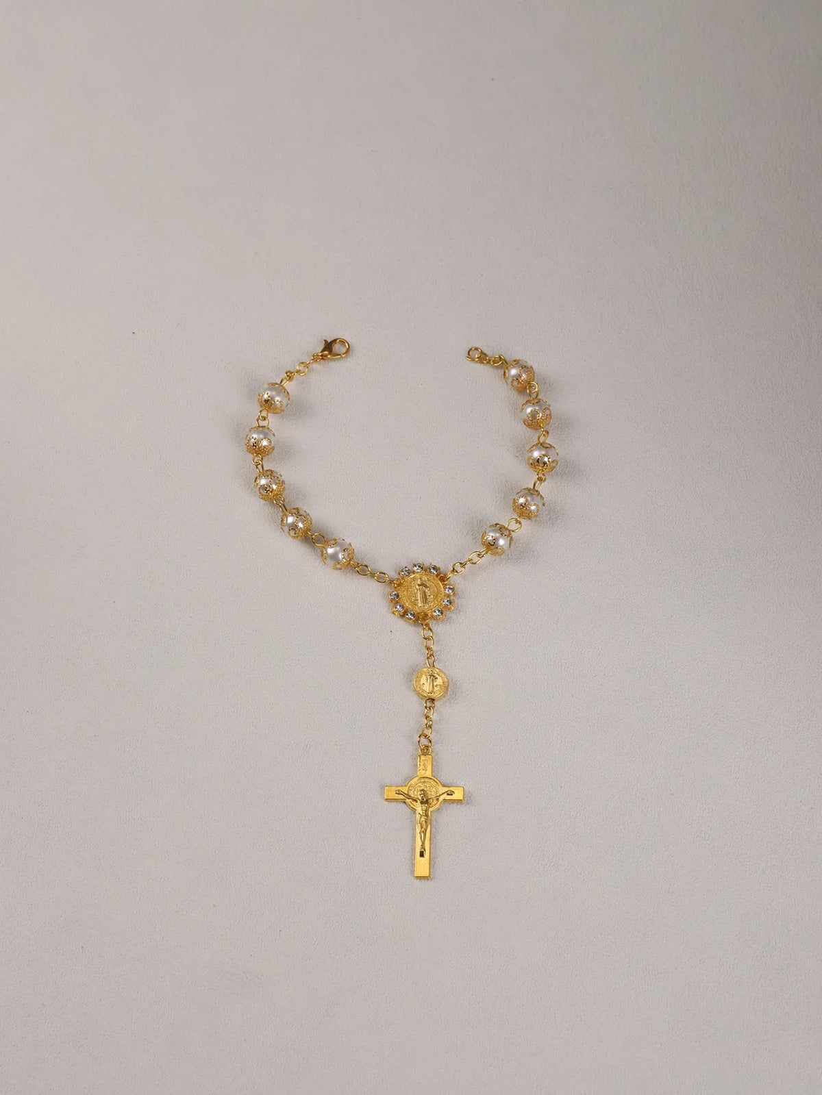One Decade Auto Rosary Beads Catholic Bracelet Saint Benedict Crucifix Divine Mercy Gift for Women Men