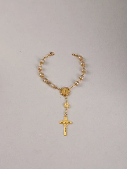 One Decade Auto Rosary Beads Catholic Bracelet Saint Benedict Crucifix Divine Mercy Gift for Women Men