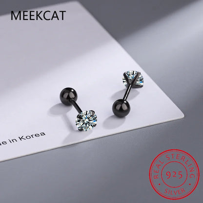 18K Gold Over Silver Moissanite Stud Earrings | Screw Back Safety Earrings for Women Men