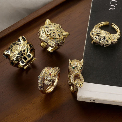 NEWBUY High Quality Fashion Statement Big Animal Ring For Women Girl Party Jewelry Gold Color Zircon Leopard Open Ring Wholesale