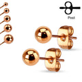 Rose Gold IP 316L Stainless Steel Ball Stud Earrings 3mm to 7mm Sizes