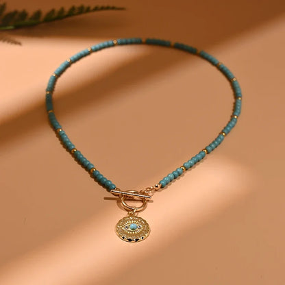 4mm Colorful Stone Choker Necklace for Women | Round Evil Charm Pendant