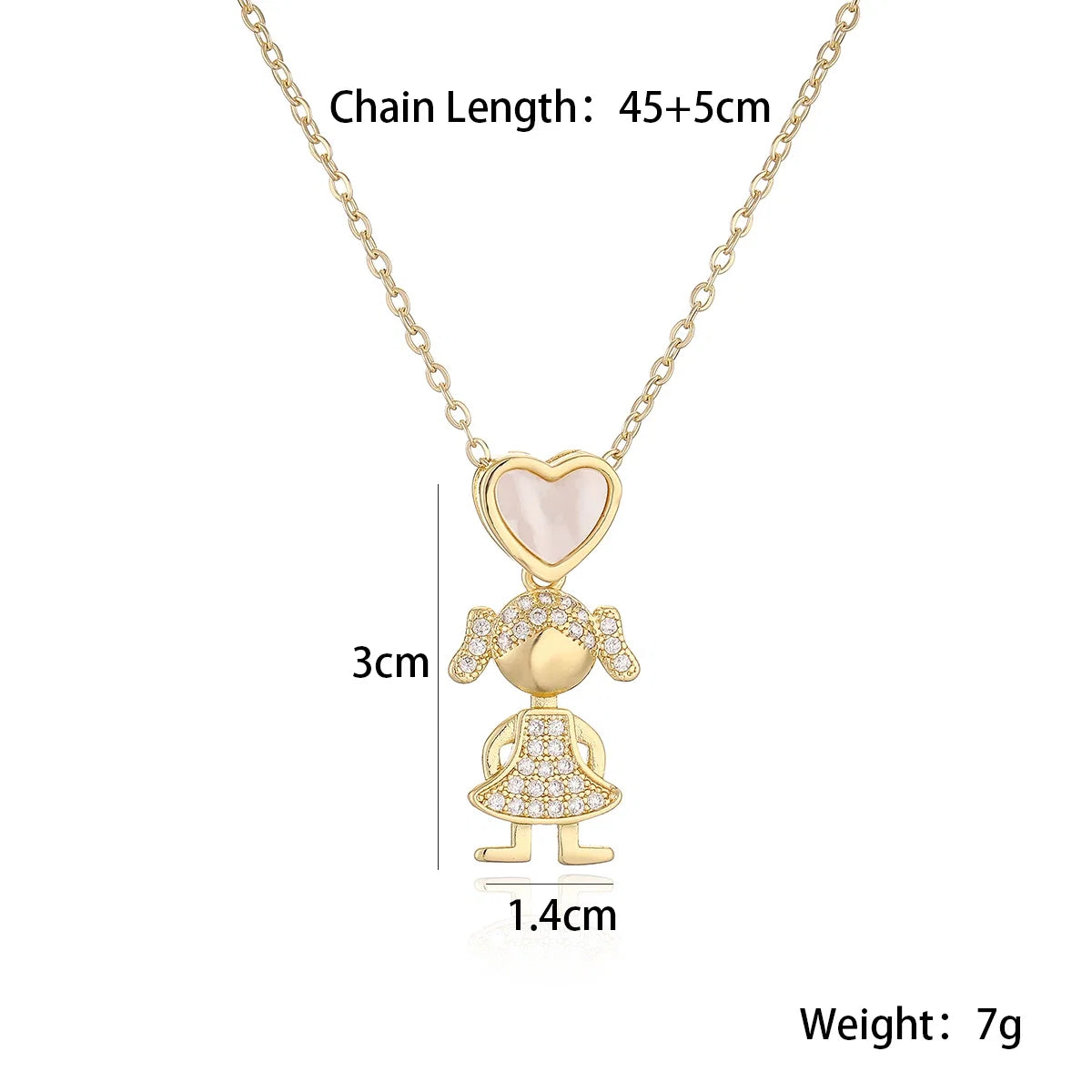 NEWBUY Delicae Gold Color Heart Boy & Girl Pendant Necklaces For Women Shiny CZ Inlay Jewelry Mother's Day Gift