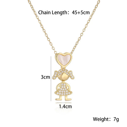 NEWBUY Delicae Gold Color Heart Boy & Girl Pendant Necklaces For Women Shiny CZ Inlay Jewelry Mother's Day Gift