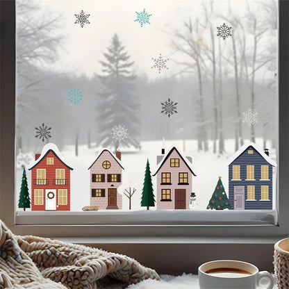 Christmas Houses Window Stickers | Removable Self-Adhesive Xmas Decorations for Home