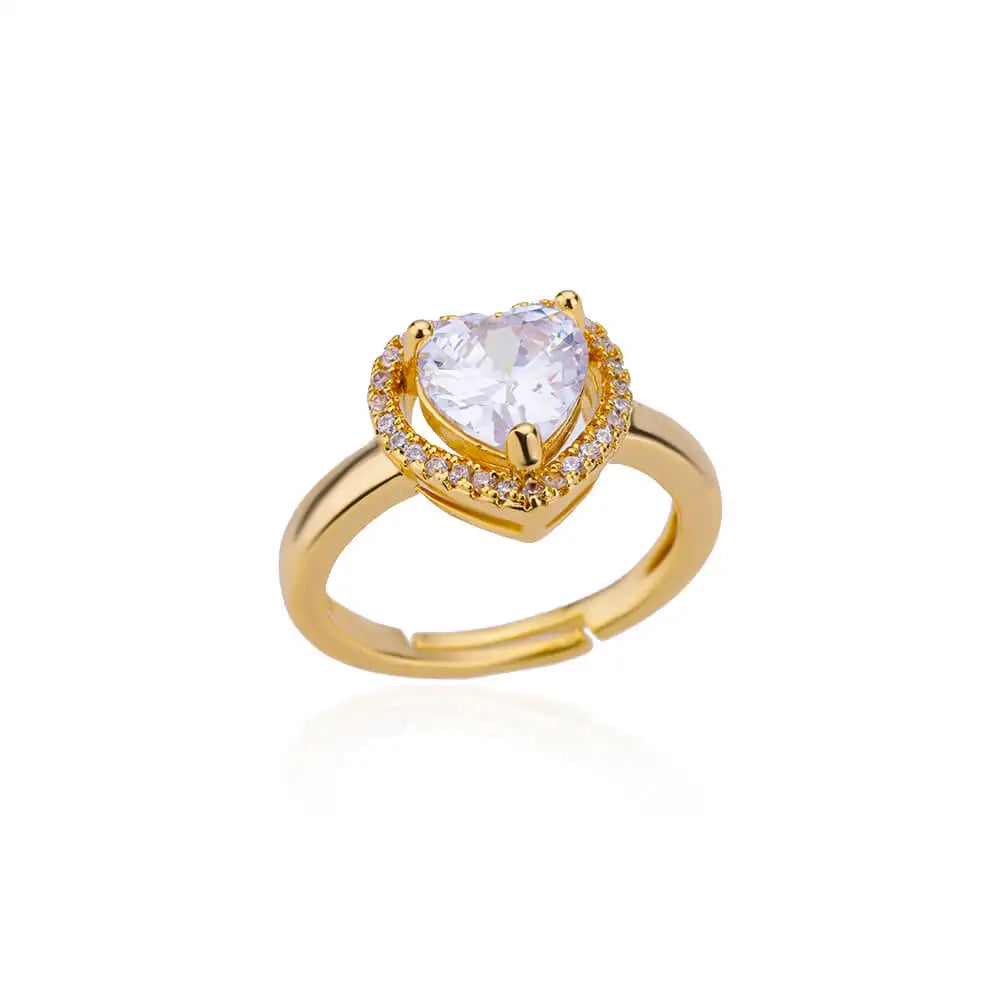 Stainless Steel Heart Rings For Women Zircon Gold Color Heart Adjustable Ring Femme Wedding Party Accessories Jewelry Gift 2024