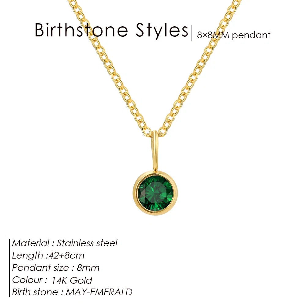 Birthstone Necklace for Woman Stainless Steel 12 Constellation DIY Colourful Zirconia Pendat Birthday Gift Jewelry Wholesale
