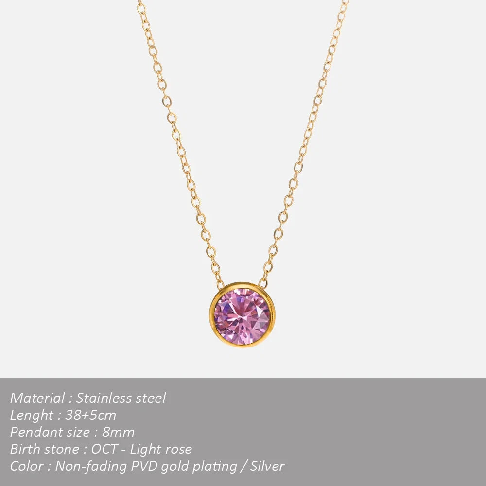 SUNIBI Stainless Steel Birthstone Necklace for Woman Gold Color Bride Designer Pendant Necklaces Birthday Gift Jewelry Wholesale