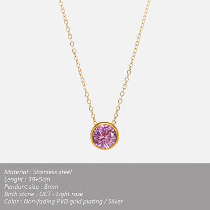 SUNIBI Stainless Steel Birthstone Necklace for Woman Gold Color Bride Designer Pendant Necklaces Birthday Gift Jewelry Wholesale
