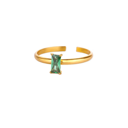 Stainless Steel Birthstone Rings For Women Gold Color Zircon Birthstone Opening Ring Minimalist Christmas Birthday Jewelry Gift