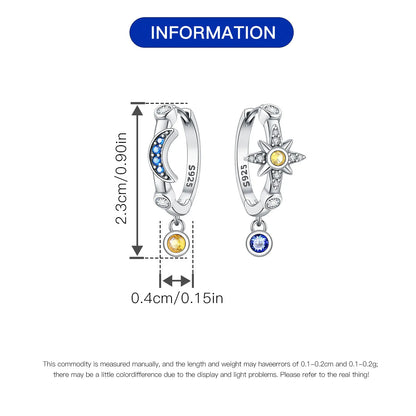 925 Sterling Silver Star Moon Hoop Earrings | Fine Jewelry Gift for Women