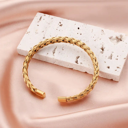 1Pcs Titanium Steel Woven Bangle Trendy And Minimalist Style Steel Wire Braided Adjustable C-shaped Opening Bracelet