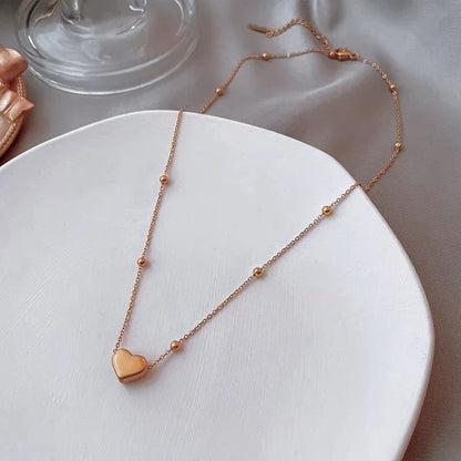 Stainless Steel Simple Fashion Heart Clavicle Chain Necklace For Women Elegant Romantic Choker Pendant Necklaces Jewelr