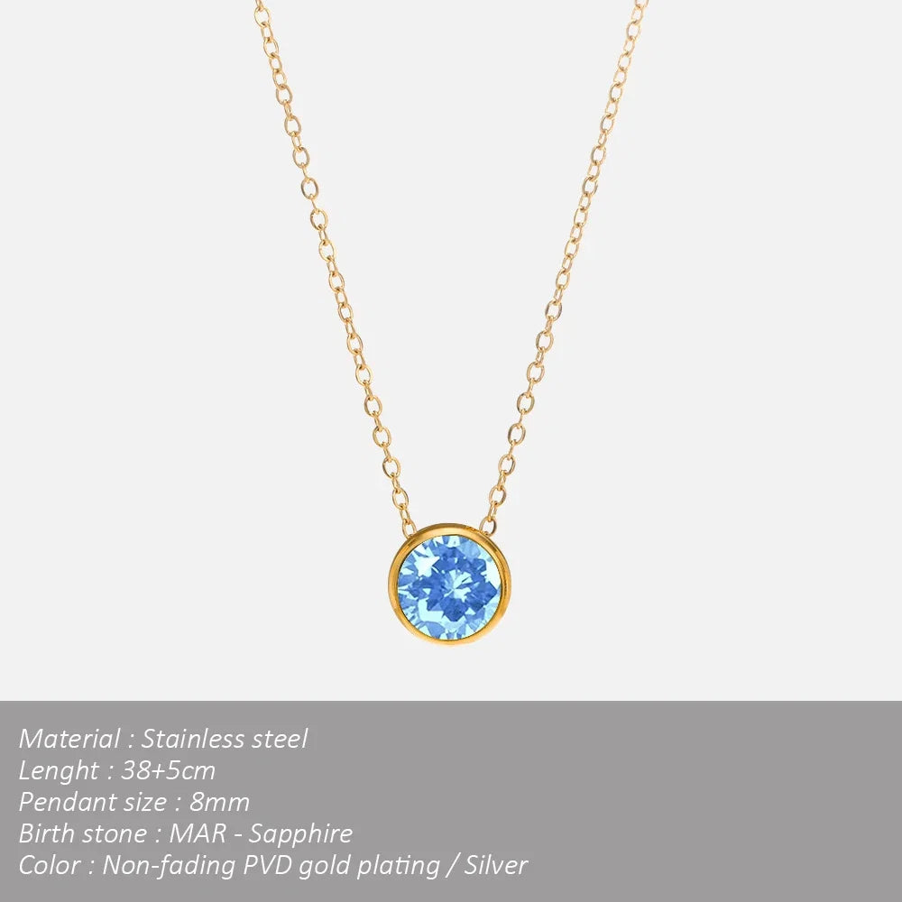 SUNIBI Stainless Steel Birthstone Necklace for Woman Gold Color Bride Designer Pendant Necklaces Birthday Gift Jewelry Wholesale