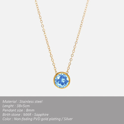 SUNIBI Stainless Steel Birthstone Necklace for Woman Gold Color Bride Designer Pendant Necklaces Birthday Gift Jewelry Wholesale
