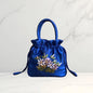 Small Embroidered Flower Bucket Bag | Women's Top Handle Drawstring Purse