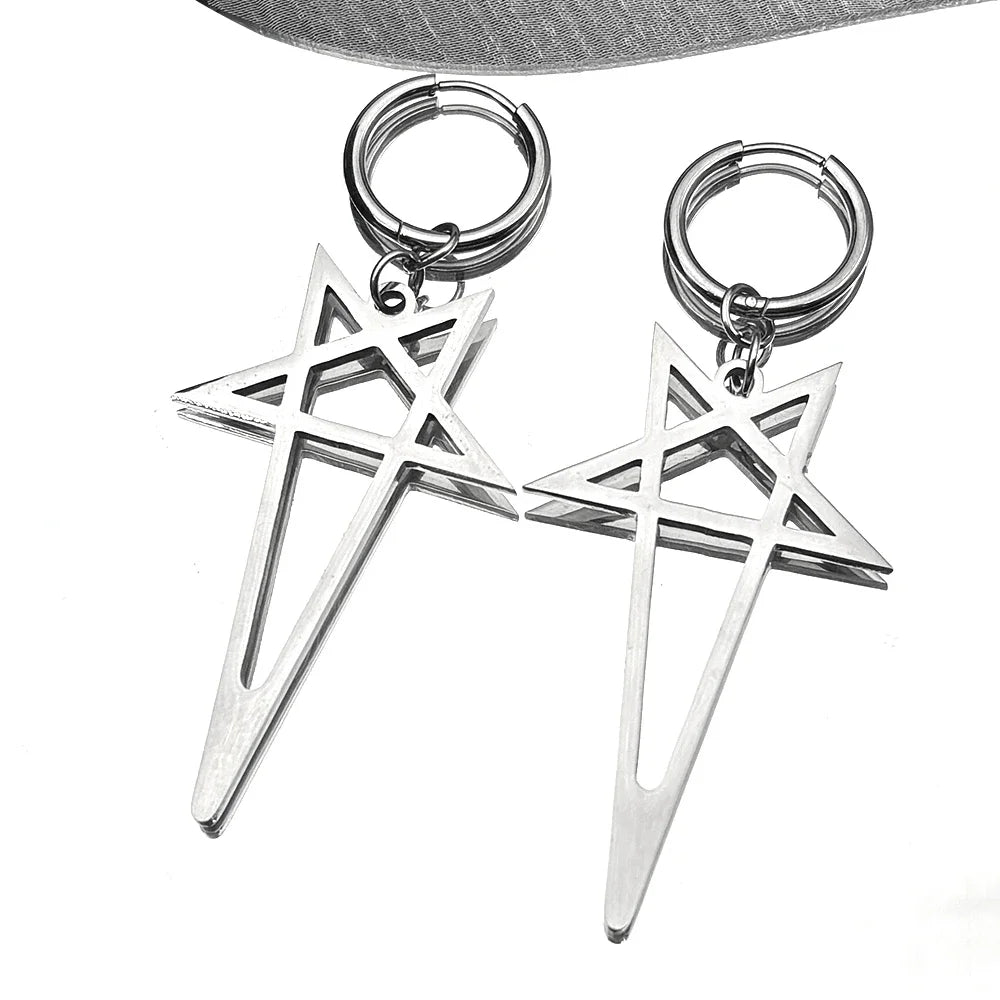 Pentagram Spike Rivet Hoop Earrings | Stainless Steel Gothic Punk Jewelry