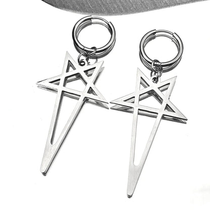 Pentagram Spike Rivet Hoop Earrings | Stainless Steel Gothic Punk Jewelry
