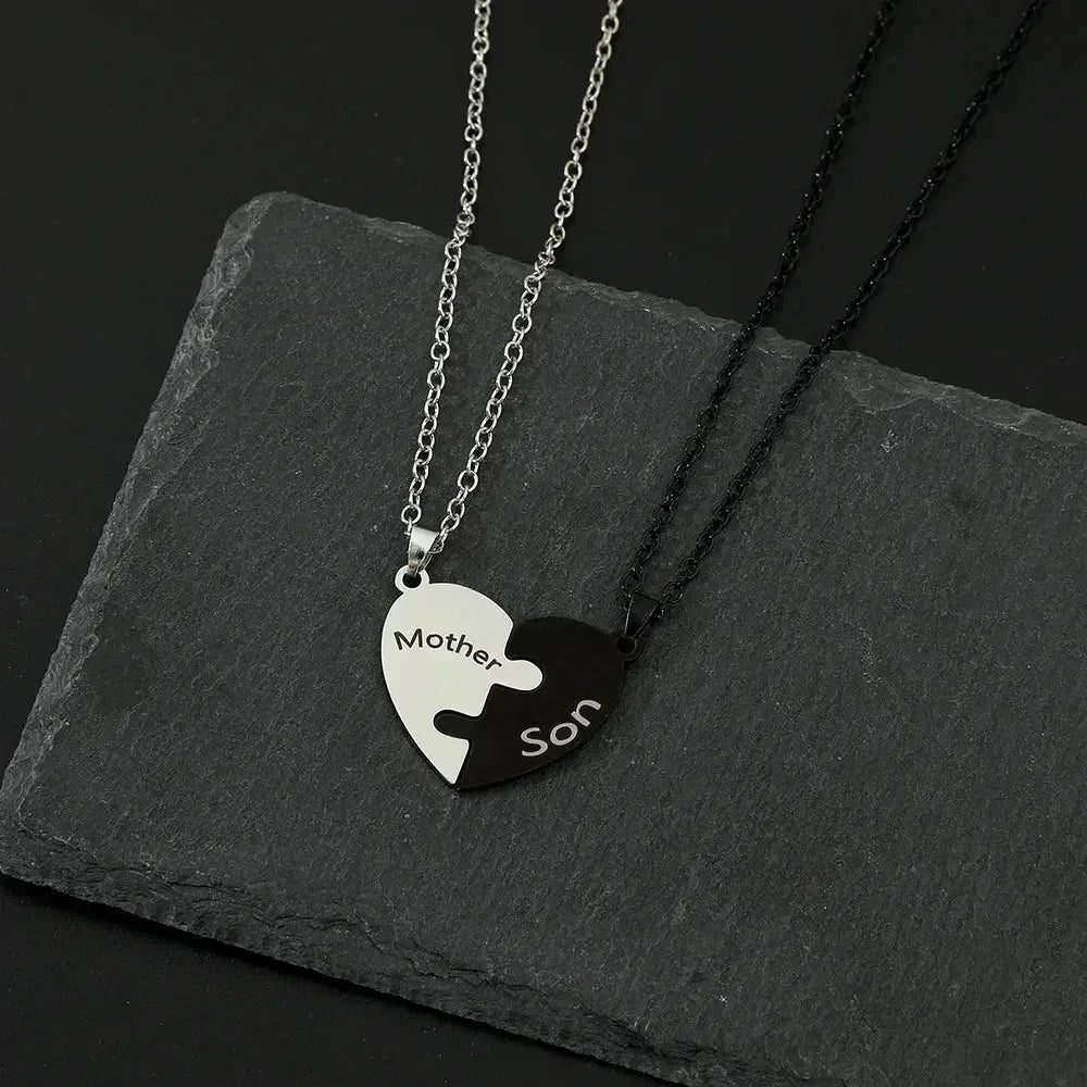 Father Mom Son Daughter Family Necklace Love Heart Puzzle Pendant Necklace Stainless Steel Jewelry for Women Mother's Day Gift