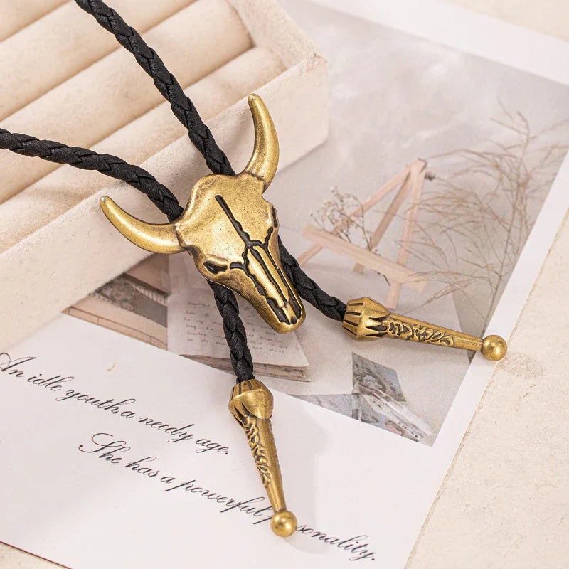 1Pcs Men's Long Necklace Pendant Bullhead Western Cowboy Elements Creative Styling Adjustable Chain Necklace Pendant