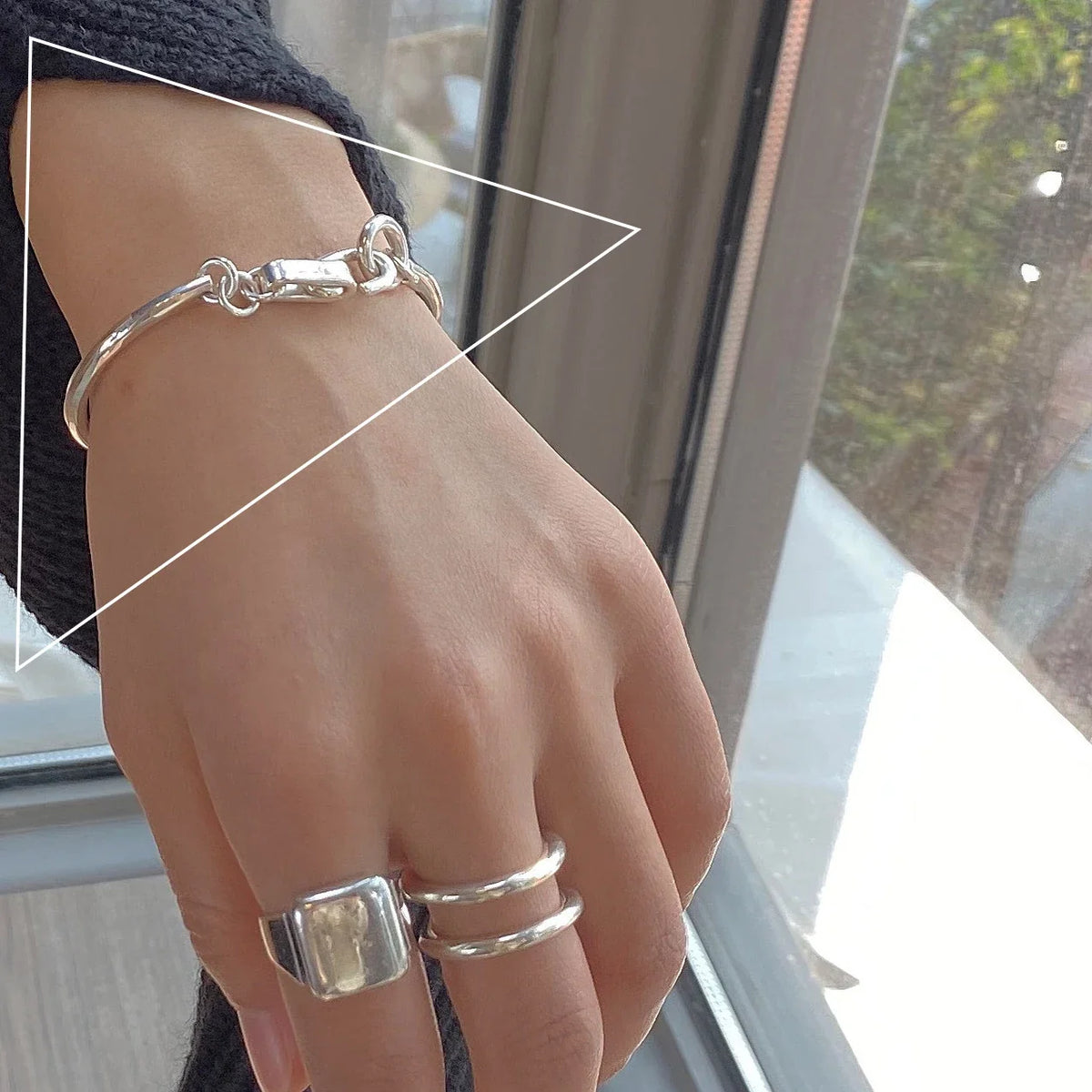 Sterling Silver plated Thai Silver Bracelet for Women Vintage Geometric Heart Love Lucky Punk Jewelry 2023 New Dropship