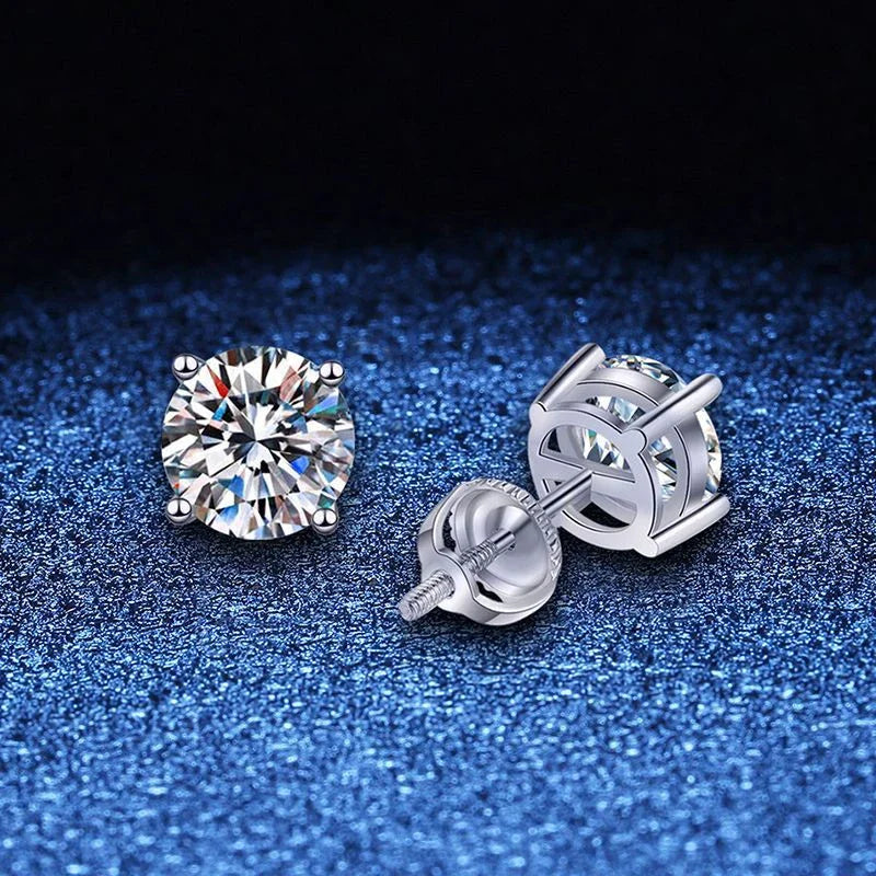 NeeTim 2 Carat Moissanite Earrings Studs for Women Men Screw Thread Ear Stud 925 Solid Silver With White Gold Plated Jewelry