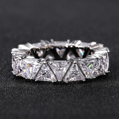 Luxurious 925 Sterling Silver Ring | Triangular Zircon Engagement Jewelry for Women