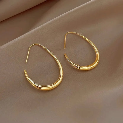 925 Sterling Silver Golden Ellipse Hoop Earrings For Women Ladies Wedding Engagement Female Jewelry Gift Money 925 Jewellery