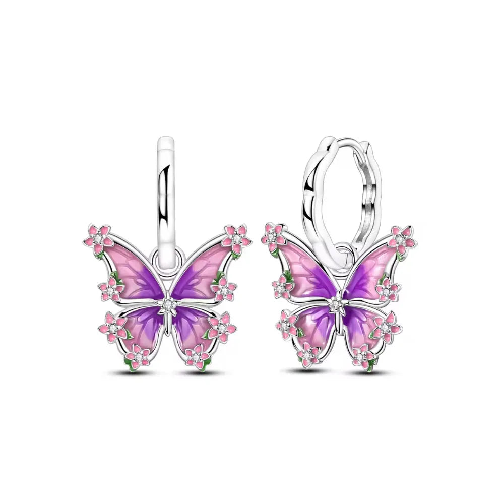 2026 New 925 Silver Elephant Cherry Blossom Butterfly Heart Earrings, a delicate choice for women's fashion jewelry
