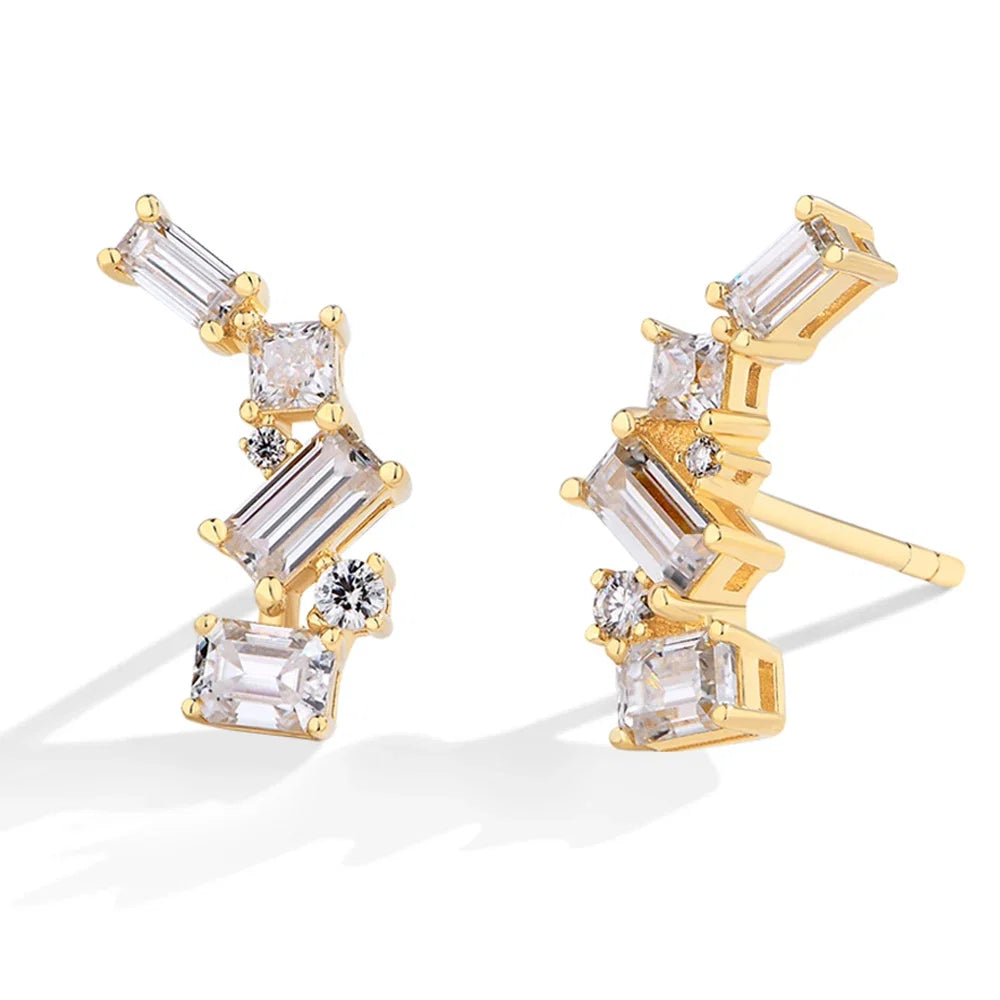 MINTYBOX Moissanite Stud Earrings for Women S925 Sterling Silver Lab Diamond Baguette shape Irregular Earring Engagement Jewelry