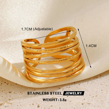 1Pc Stainless Steel Gold Color Rings For Women Waterproof Geometric Open Finger Ring Girls Fashion Daily Jewelry Accessories