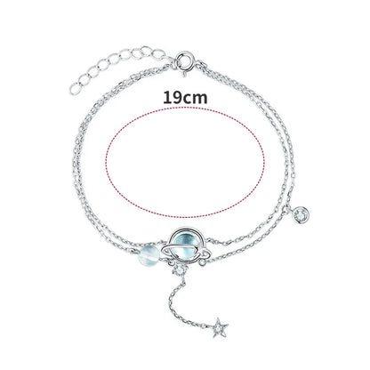 925 Sterling Silver Aquamarine Bracelet | Elegant Double Charm Bracelet for Women