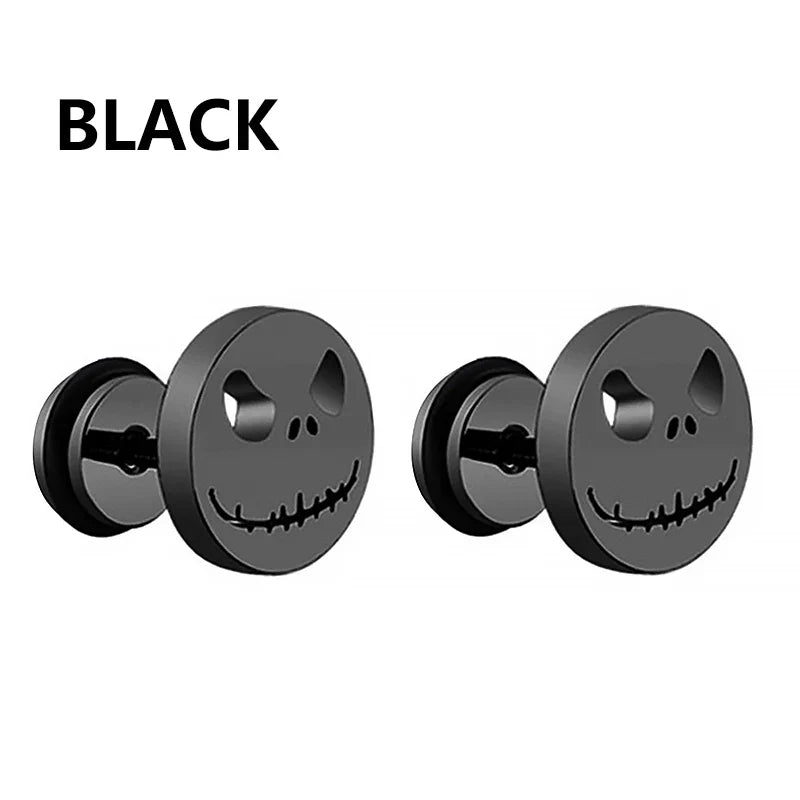 Vintage Punk Stainless Steel Stud Earrings for Men Women | 1 Pair Black Earrings Set