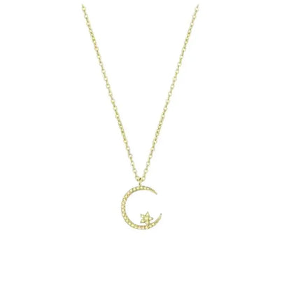 Fashion Shining Inlaid Zirconia Star Moon Pendant Necklace For Women Luxury Crystal Clavicle Chain Necklace Wedding Jewelry