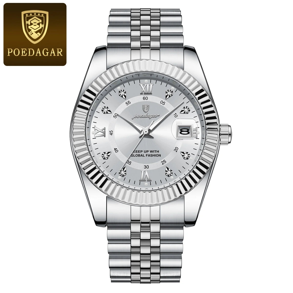 POEDAGAR Classic Luxury Men's Quartz Watches Stainless Steel Date Man Watch Waterproof Luminous Fashion Business Male Wristwatch